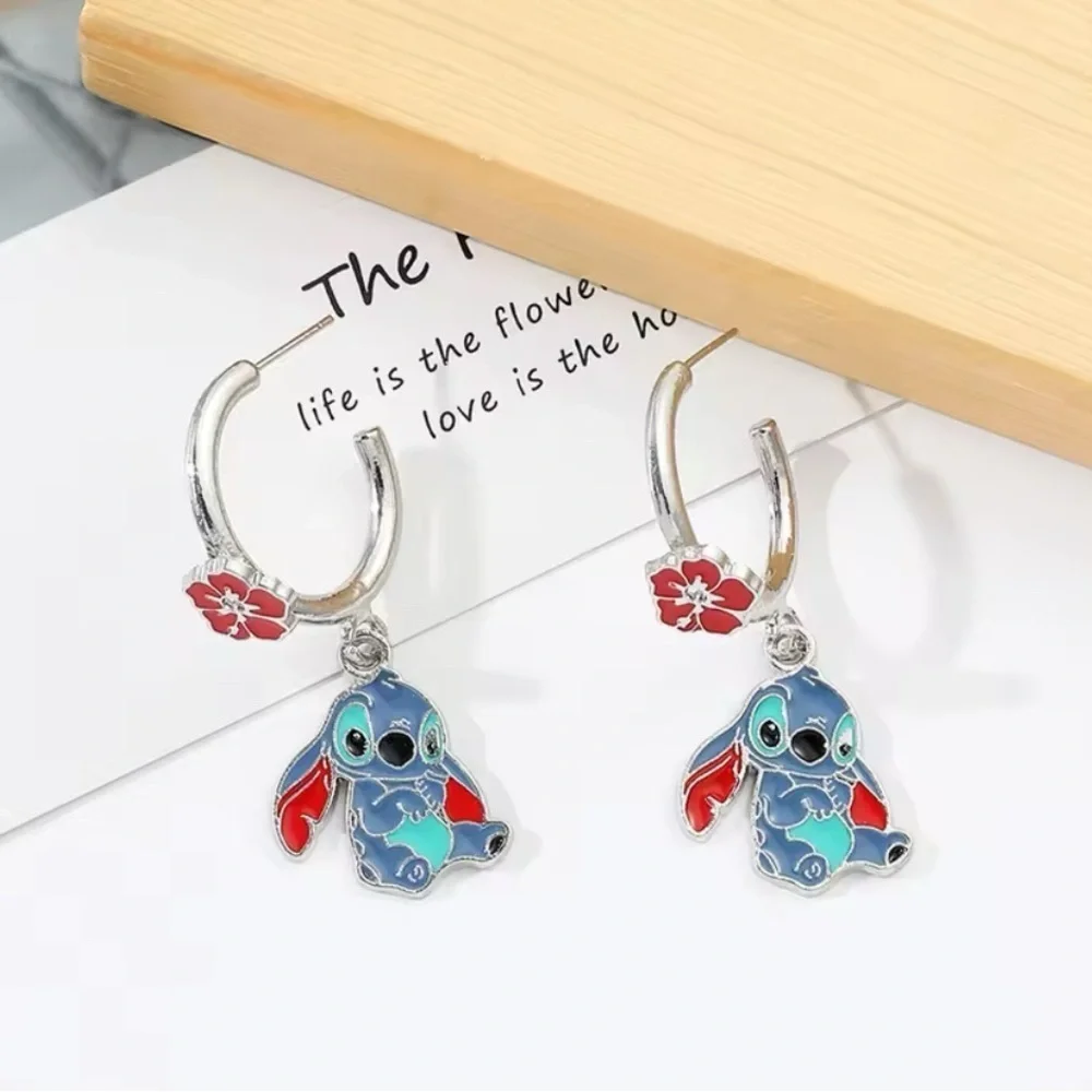 $24 or 3 For 35 Disney Stitch Hawaiian Flower Enameled Character Hoop Earrings